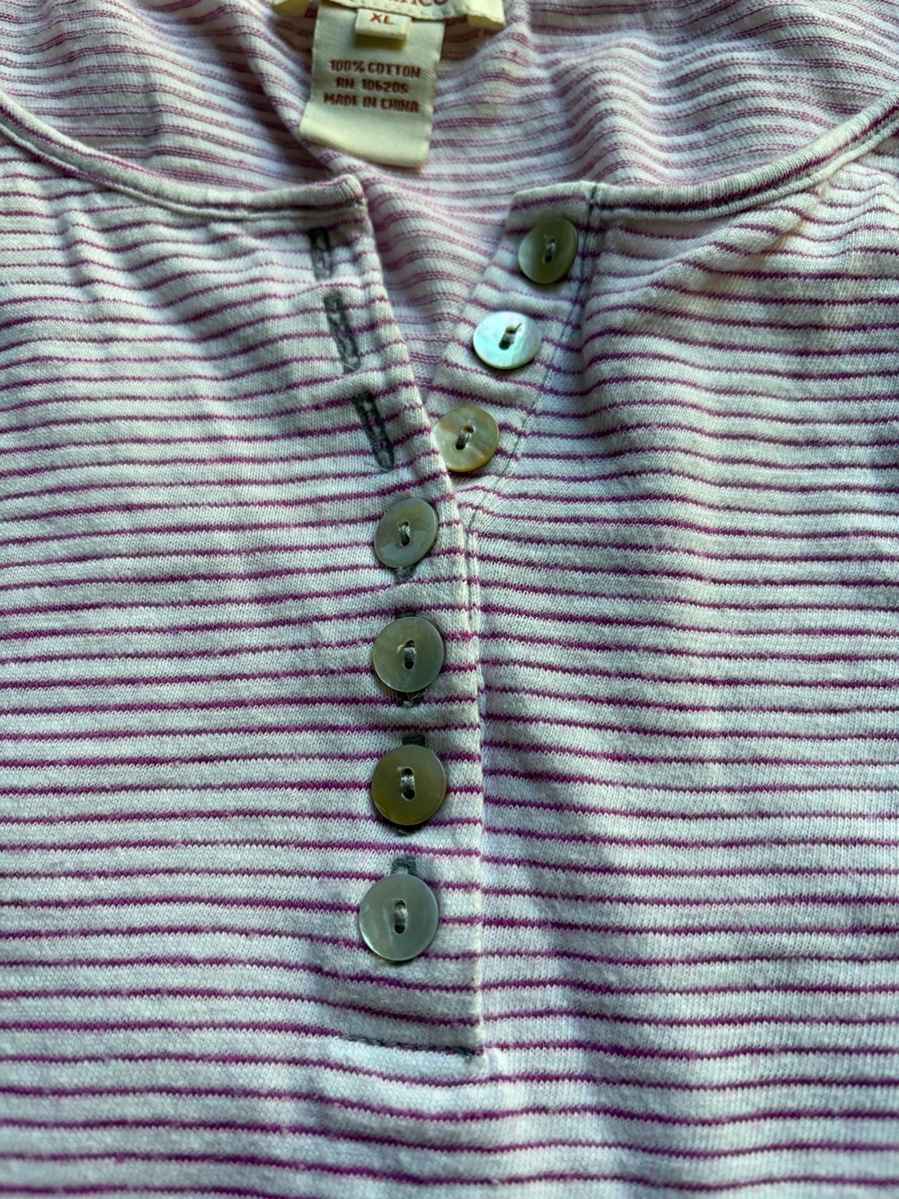 Sundance womens Pink & White Striped Button Henley Top cotton size XL